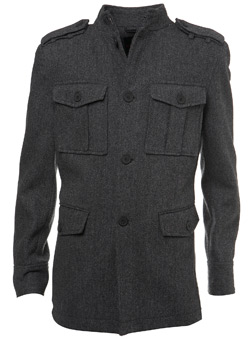 Burton Grey Herringbone Wool Coat