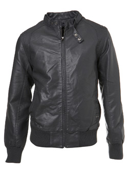 Grey Leather Look Perforated Biker Jacket