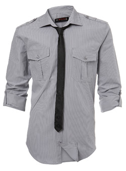 Burton Grey Long Sleeve Roll Up Shirt With Skull Tie