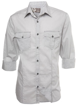 Grey Long Sleeve Striped and Printed Casual Shirt
