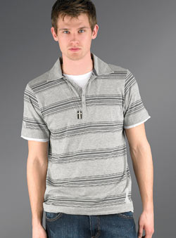 Burton Grey Marl Melange Stripe Polo Shirt