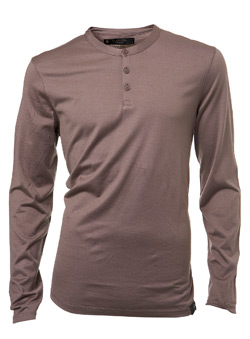 Grey Premium Cotton Long Sleeve Grandad Neck T-Shirt
