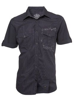 Grey Punk Print Fitted Shirt