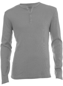 Burton Grey Ribbed Grandad Neck Long Sleeve T-Shirt