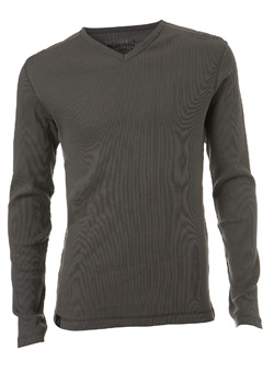 Grey Ribbed V-Neck T-Shirt