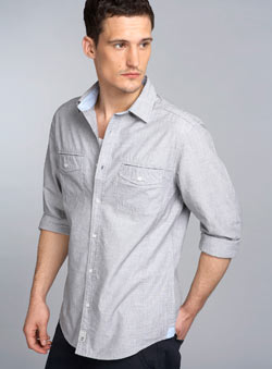Burton Grey Soft Cotton Roll Sleeve Fitted Shirt