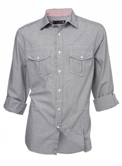 Burton Grey Stripe Roll Sleeve Regular Shirt