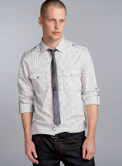 Grey Stripe Roll Sleeve Shirt