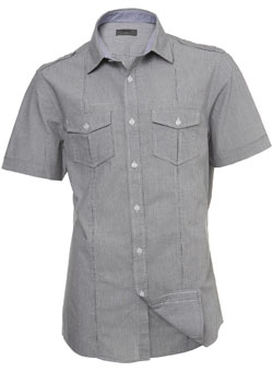 Burton Grey Stripe Short Sleeve Fitted Shirt