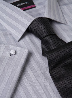 Burton Grey Striped Cotton Shirt With Silk Tie