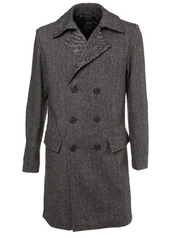 Burton Grey Wool Double Breast Tweed Coat