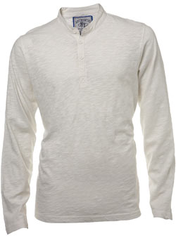 Ivory Slub Grandad Neck Long Sleeve T-Shirt