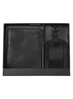 Burton Leather Passport Holder and Luggage Tag Box Set