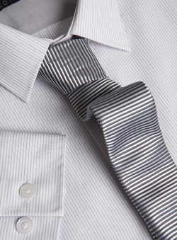 Burton Light Grey Stripe Slim Fit Shirt With Slim Tie