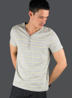 Light Grey Striped Y-Neck T-Shirt