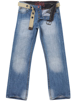 Burton Light Wash Straight Fit Denim Belted Jeans