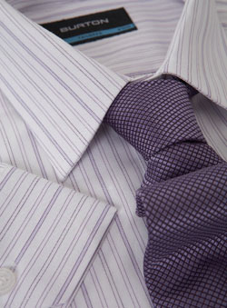 Burton Lilac Stripe Formal Tailored Fit Shirt With Tie