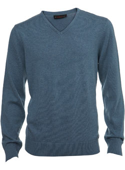 Mid Blue Plain V-Neck Jumper