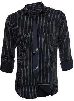Burton Navy and Grey Stripe Shirt and Tie