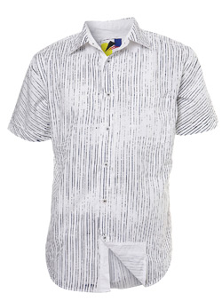Burton Navy and Grey Stripe Short Sleeve Casual Shirt