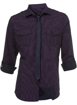 Burton Navy and Purple Fitted Shirt and Tie