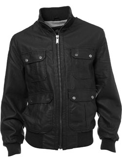 Burton Navy Blue Leather Look Bomber Jacket