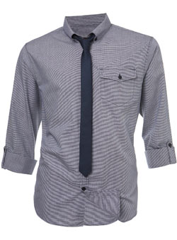 Burton Navy Minicheck Fitted Shirt and Tie