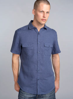 Burton Navy Short Sleeve Linen Fitted Shirt