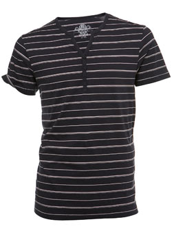 Burton Navy Striped Notch Neck T-Shirt