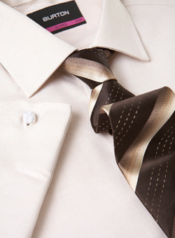 Neutral Textured Cotton Shirt With Silk Tie