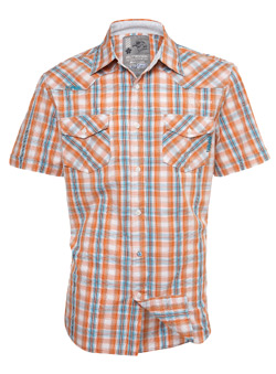 Orange and Turquoise Check Short Sleeve Casual Shirt