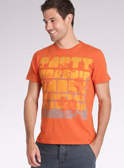 Burton Orange `arty Worship`Printed T-Shirt