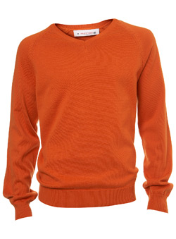 Orange Plain V-Neck Jumper