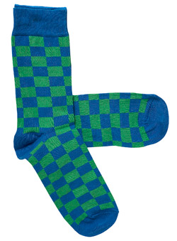 Pack of 1 Green And Blue Check Socks