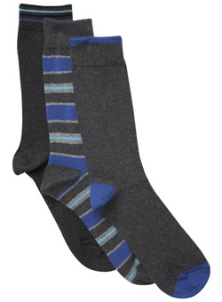 Pack of 3 Blue and Grey Striped Socks