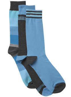 Pack of 3 Blue Chunky Block Stripe Socks