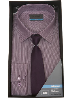 Burton Purple Striped Shirt and Tie Gift Set