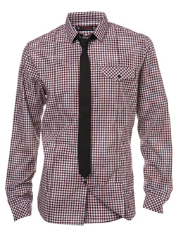 Burton Red Check Fitted Shirt and Tie Set