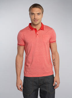 Red Fine Striped Polo Shirt