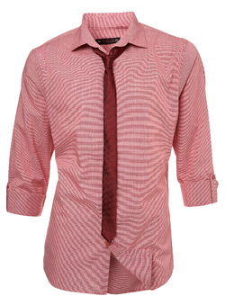 Burton Red Mini Check Fitted Shirt and Tie