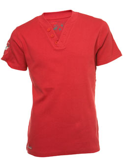 Red Ribbed Button V-Neck T-Shirt