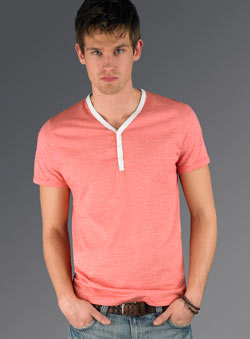 Red Striped Y-Neck T-Shirt