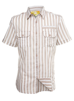 Stone and White Stripe Short Sleeve Casual Shirt
