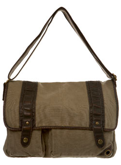 Burton Stone Washed Canvas Despatch Bag With Brown Mock Leather Trims