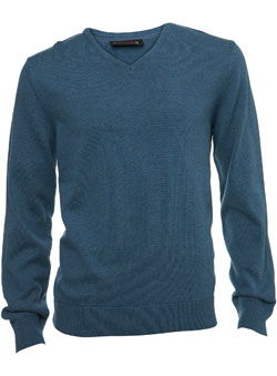 Teal Plain V-Neck Jumper