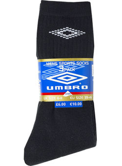 Umbro Black 3 Pack Sport Gym Socks