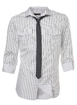 White and Black Fitted Shirt and Tie