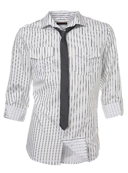 White and Black Fitted Shirt and Tie