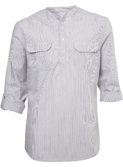White and Black Stripe Fitted Grandad Shirt