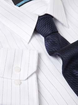 White And Blue Stitch Stripe Shirt And Tie
